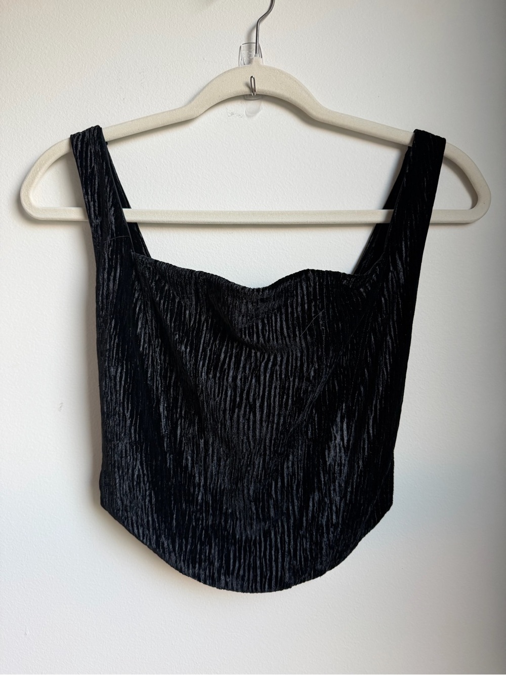 Black Velvet Textured Square-Neck Corset Style Tank Top